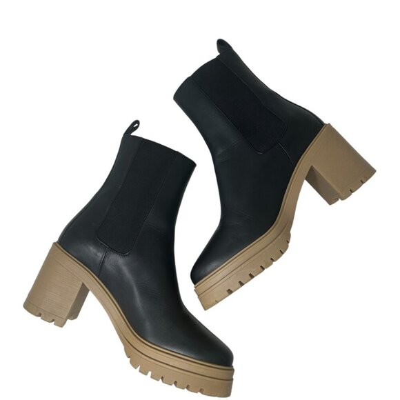 Ba&sh Clare Black Leather Chelsea Platform Chunky Block Heels Ankle Boots 7.5 - Picture 6 of 13